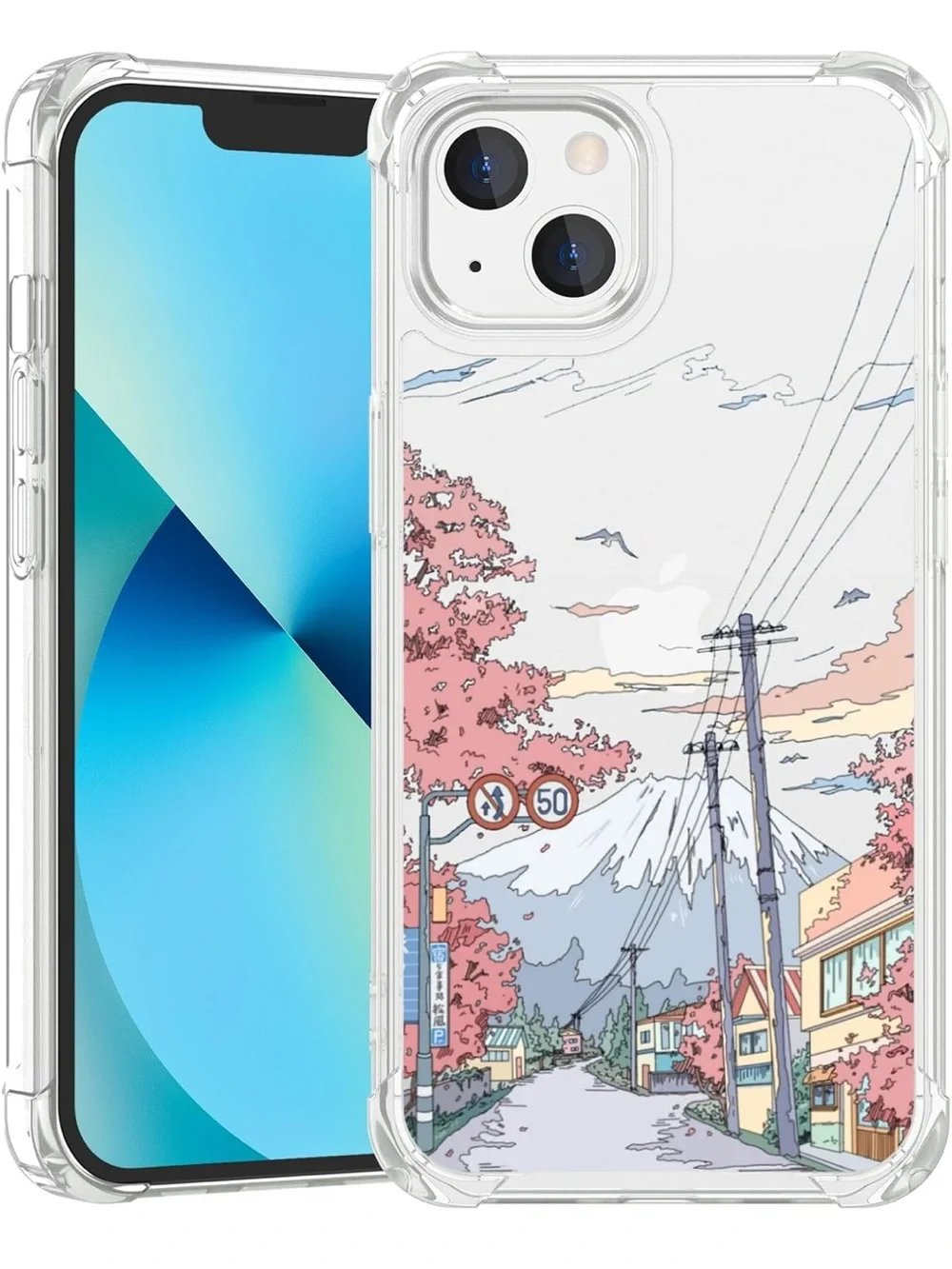 TRADAY Anime Phone Case for iPhone 13 Mini Clear Cherry Blossom Street